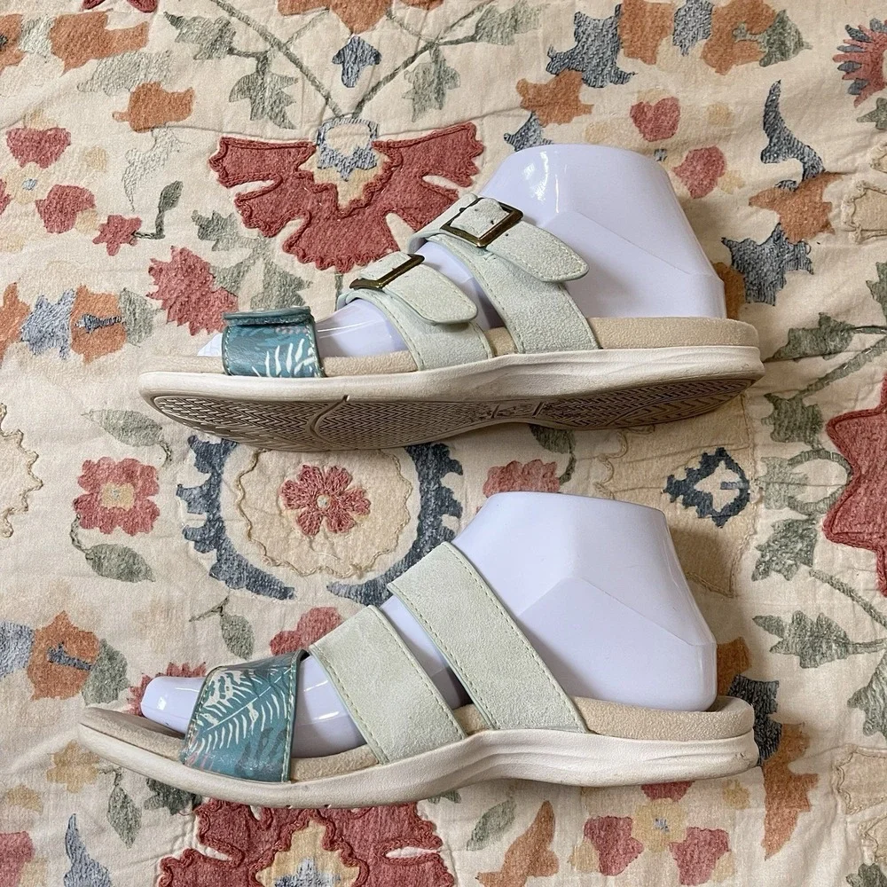 Spenco (Revitalign) Orchid Comfort Sandal Womens 7‎ Aqua Blue Sea Leather Beach